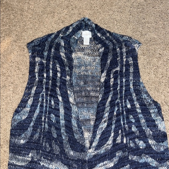 Chico's Vienna Loose Knit Open Front Long Cardigan Duster Vest Zebra Blue L 12 - Picture 3 of 7